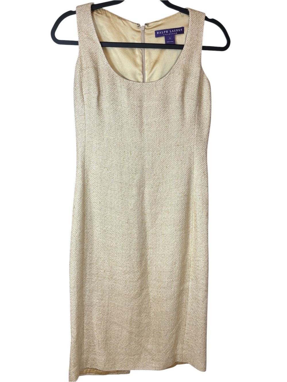 Ralph Lauren Collection Purple Label Gold Raw Linen Silk Tweed Dress Italy $2K+